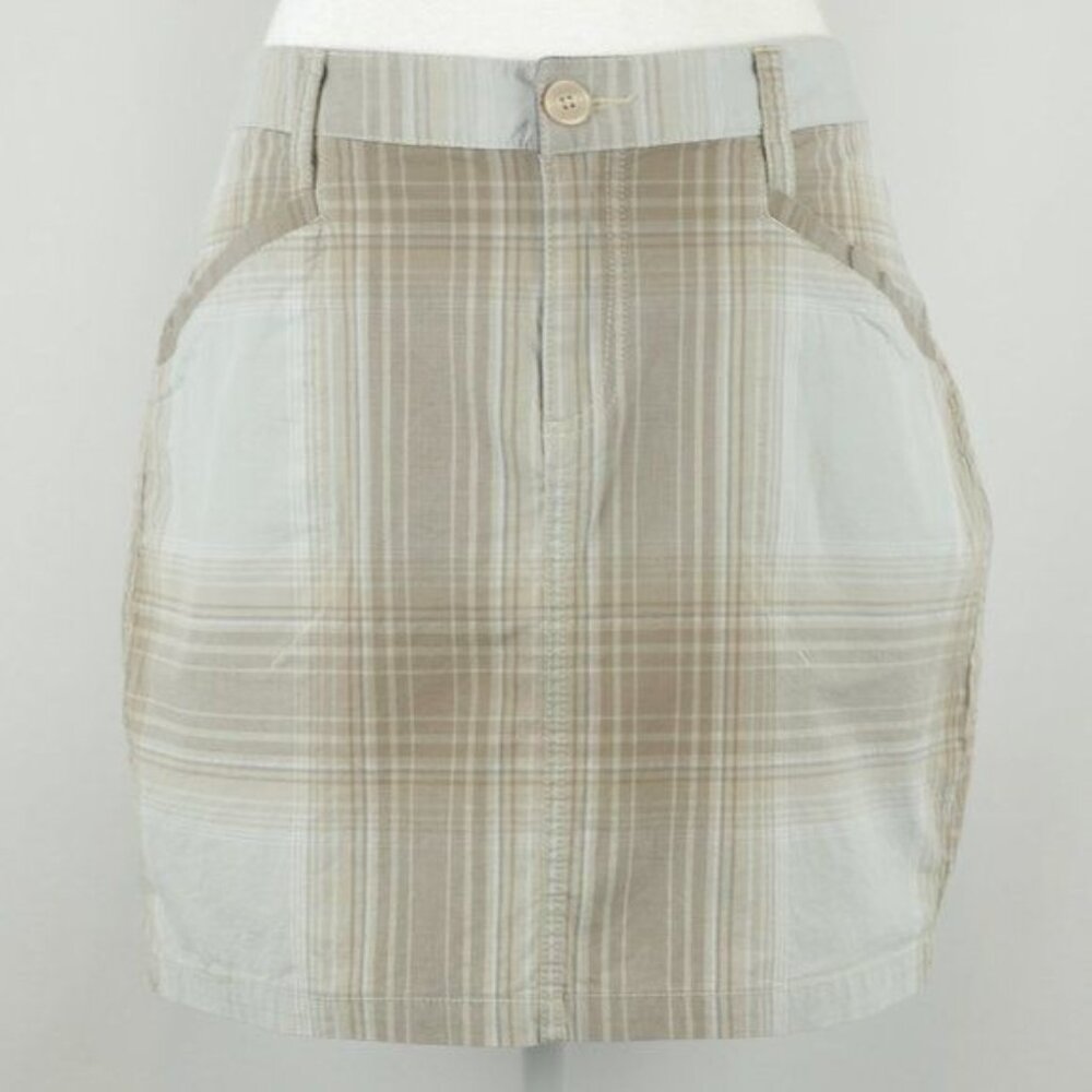Horny Toad Women's Size 8 Tan Gray Plaid Organic Cotton Woven Mini Skirt